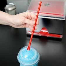 300 UNITS 8" RED PLASTIC SPOON STRAWS, FILM WRAPPED STRAW, BPA FREE