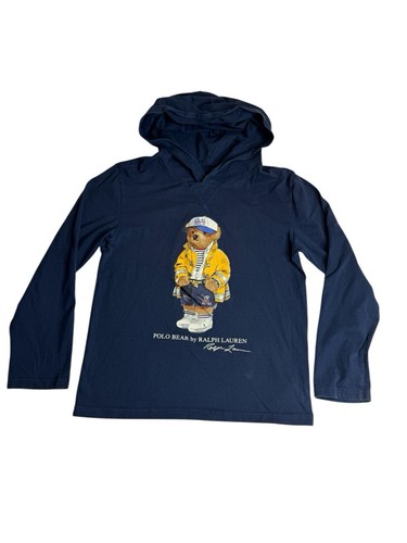 Polo Ralph Lauren Boys Blue Captain Yacht Bear Hoodie Pullover Size M (10-12)