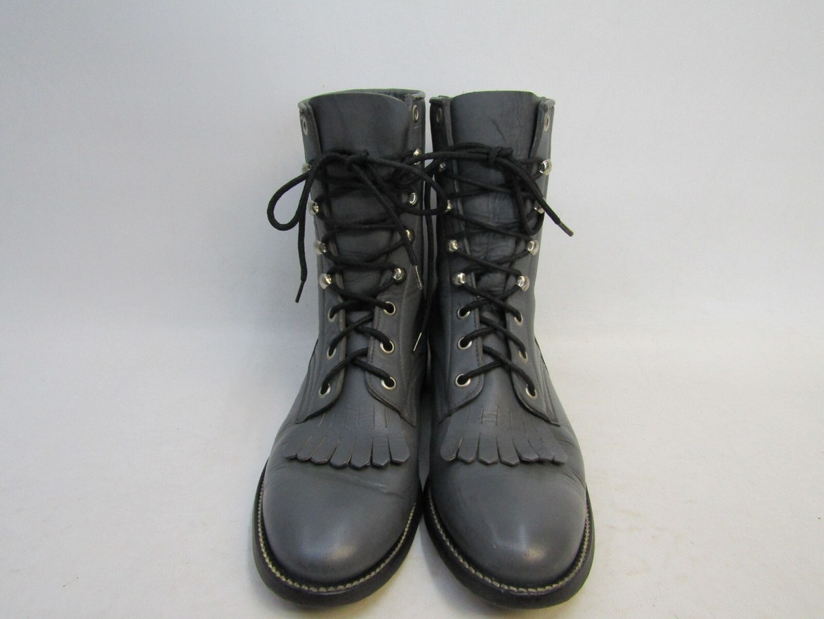 COWTOWN Mens Size 6 D Gray Leather Laces Kilt Cowboy Western  display picture 3