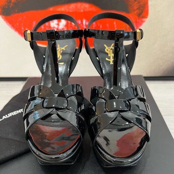 Sandali in pelle verniciata Saint Laurent Tribute 100 mm EU:36