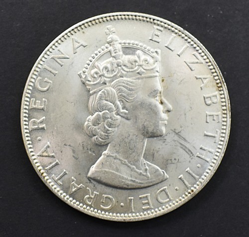 MONETA CORONA ARGENTO 1964 REGINA ELISABETTA LEONE NAUFRAGIO scudo data divisa, errore - Foto 2 di 6
