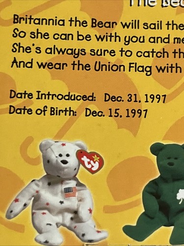 Ty Beanie Baby Britannia the bear 1993 WITH TAG ERRORS No defects - Picture 4 of 7