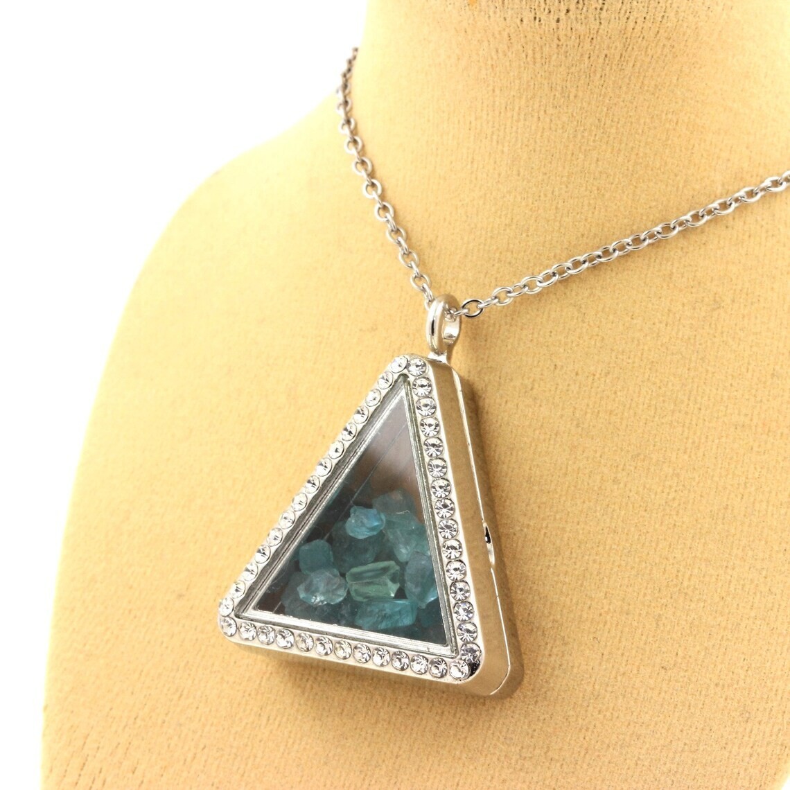 Collier original Apatite Paraiba pendentif brut triangle en haute joaillerie