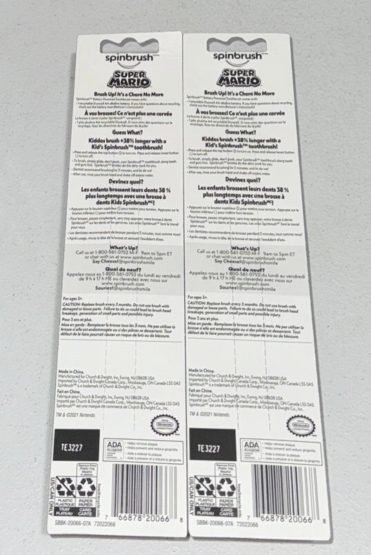 Cepillo de dientes Spinbrush Super Mario batería para niños, suave, Mario x2 SELLADO DE FÁBRICA Foto 2 de 2