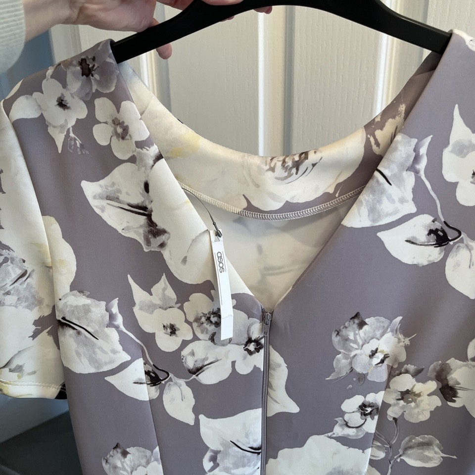 Asos dress size 14 summer wedding bnwt cream grey occasion floral eBay