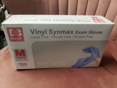 VINYL SYNMAX Disposable Gloves, 100% Powder & Latex Free - MED - 100ct