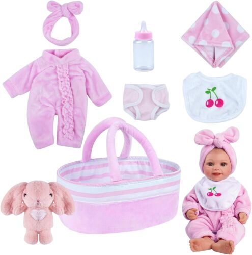 BABESIDE 8 Pcs Baby Doll Clothes with Bassinet for 8-10-12 inch Baby...