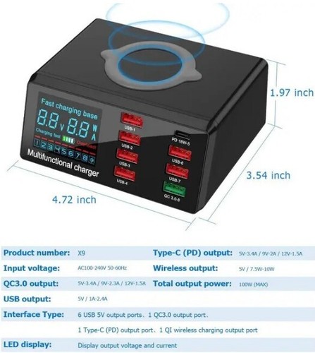110W 8 Ports Wireless Charging Station PD Fast Charger USB Quick 3.0 Adapter HUB - Picture 5 of 6