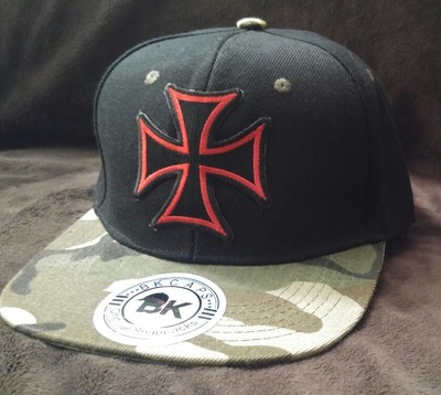 German Iron Cross Ball Cap Hat Black Hat Camo Flat Bill Snapback Baseball Biker
