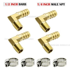 4 Pack 1/2" Hose Barb Elbow X 1/4" MALE NPT Brass Pipe Fitting NPT Thread clamp