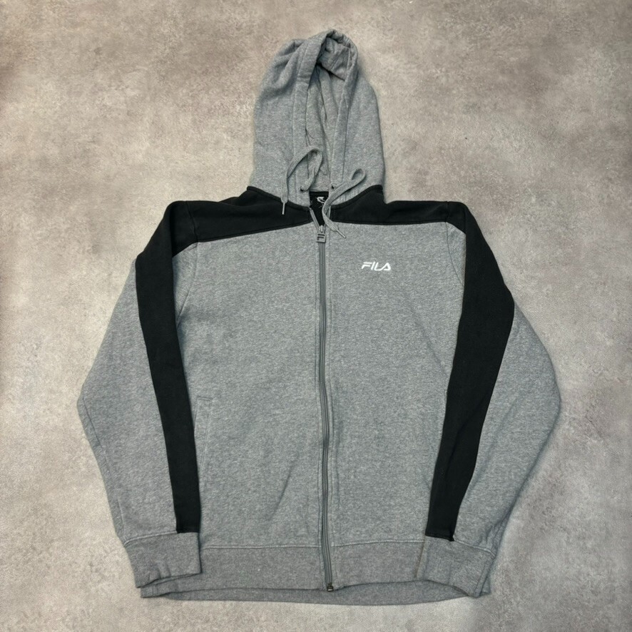 Fila Felpa con Cappuccio Uomo Large Y2K Full Zip Spellout Allenamento Felpa Sportiva Grigio