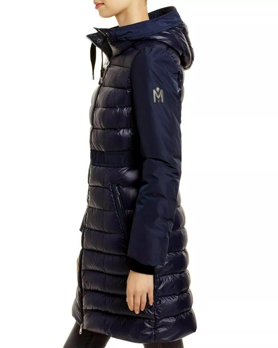 NEW Mackage Melissa Coat,M,Puffer Down,Dark Navy,Hood,Jacket,Leather  LOGO,NWT