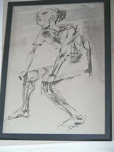 Figure life drawing nude expressive, charcoal/paper, man sitting, A1/A2 size - Picture 2 of 5