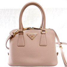 PRADA Saffiano Lux 2Way Handbag 1BA838 Cammeo Beige Pink Gold Hardware