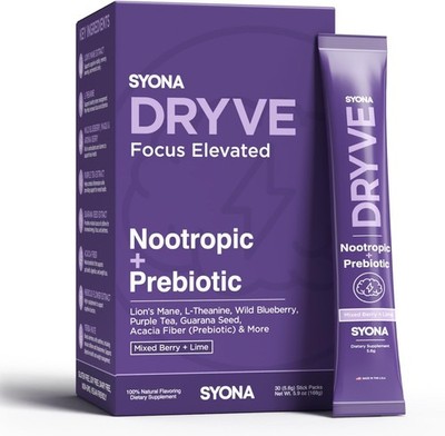 Syona Drive Focus and Energy with Lion's Mane, Guarana Seed, L-Theanine 30 Pack