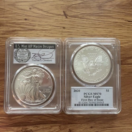 2020-(S) SILVER EAGLE PCGS MS70 EMERGENCY ISSUE FDOI SIGNED THOMAS CLEVELAND