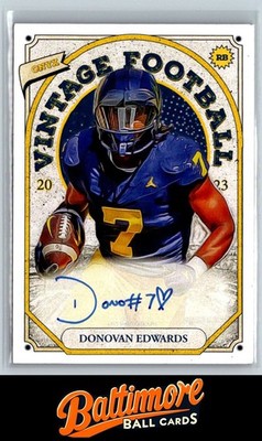 Donovan Edwards 2023 Onyx Vintage Football #OADE Blue Signatures Auto 30826-20