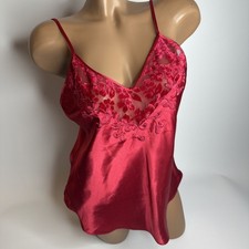 Vintage Natori Private Luxuries Red Satin Slip Dress Nightgown Top Small Nightie