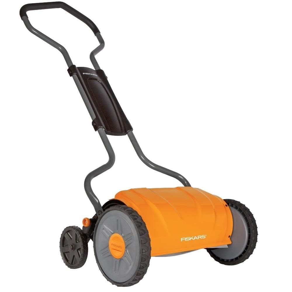 Fiskars Push Mower  17" Cut Width Manual Reel Mower with No Motor  Grass Cutt...