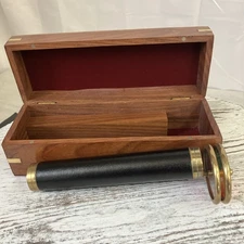 Kaleidoscope With Wooden Box Bombay Company Storage Brass Leather Double Pane