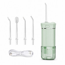 Travel Water Flosser Portable Rechargeable Telescopic Tank 4 Nozzles IPX7 Green
