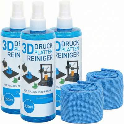 3er Set 3D Druck Bauplatten Reiniger Set 350ml Spray + Mikrofasertuch Druckbett