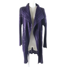 PLEATS PLEASE Ladies Cardigan Issey Miyake Front Open Pleated Long Purple 3