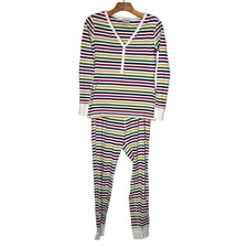 Hanna Andersson Adult Rainbow Stripe Henley Pajama Set Organic Cotton S/M