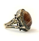 Sterling silver ring with light-transmitting brown&white striped Sulemani agate