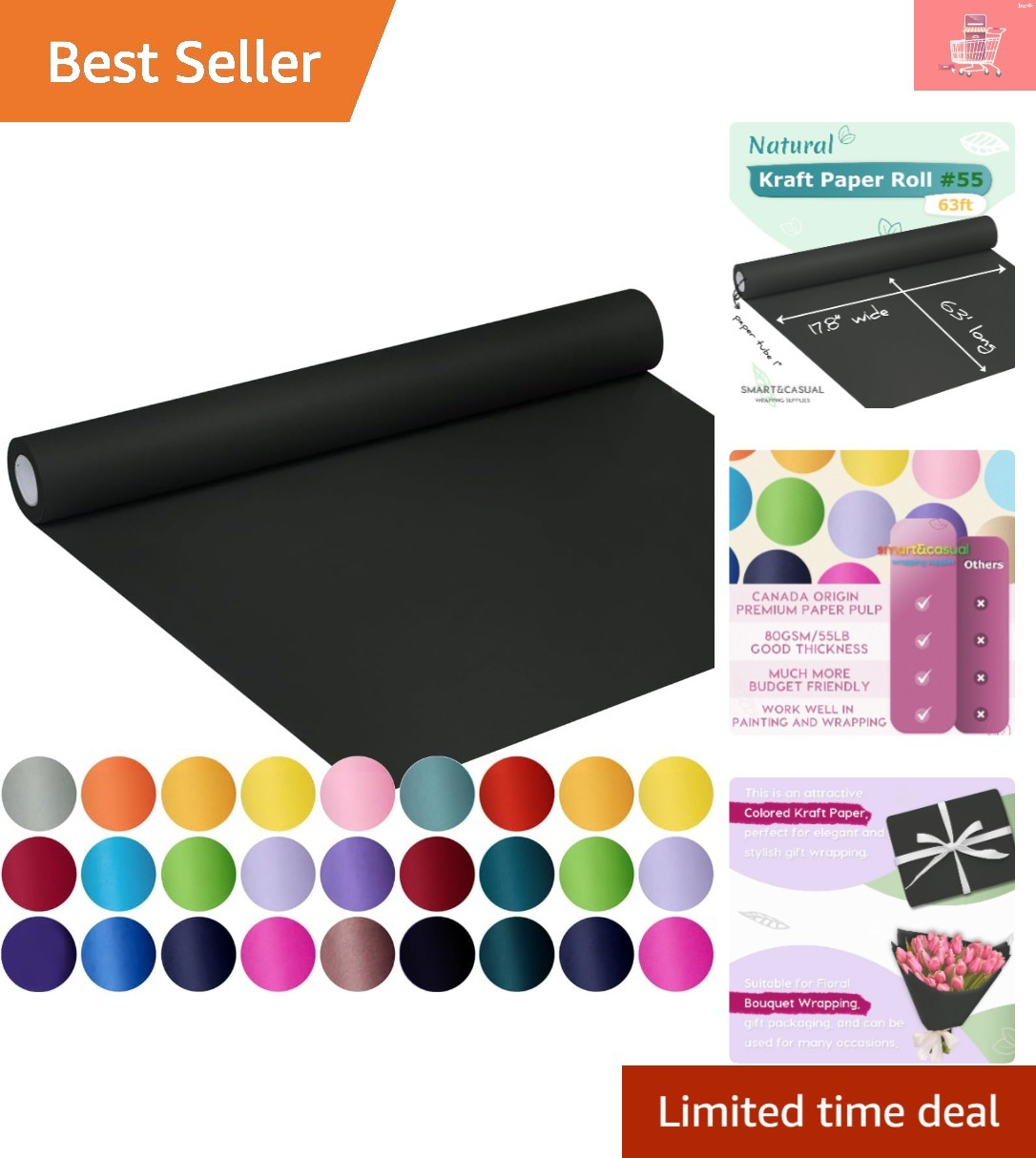 17.8" x 760" Heavyweight Black Kraft Paper Roll - Ideal for Arts & Gift Wrapping