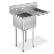 Stainless Steel 18" Single Bowl Commercial Kitchen Sink w/ Right Drainboard