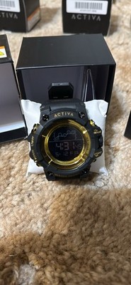 Activa Men's Digital Sport Wristwatch Black Gold Water-Resistant Rubber Band