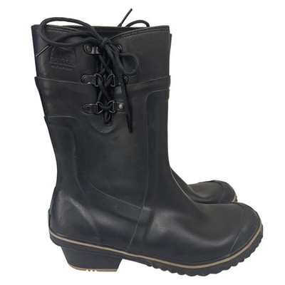 Sorel Conquest Carly Black Rubber Lace Up Midcalf Waterproof Winter Snow Boots 6