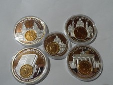 5 Medaillen,diverse,Das Geld Europas,Inlaypr&auml;gung,PP,Cu versilbert,Zertifikate