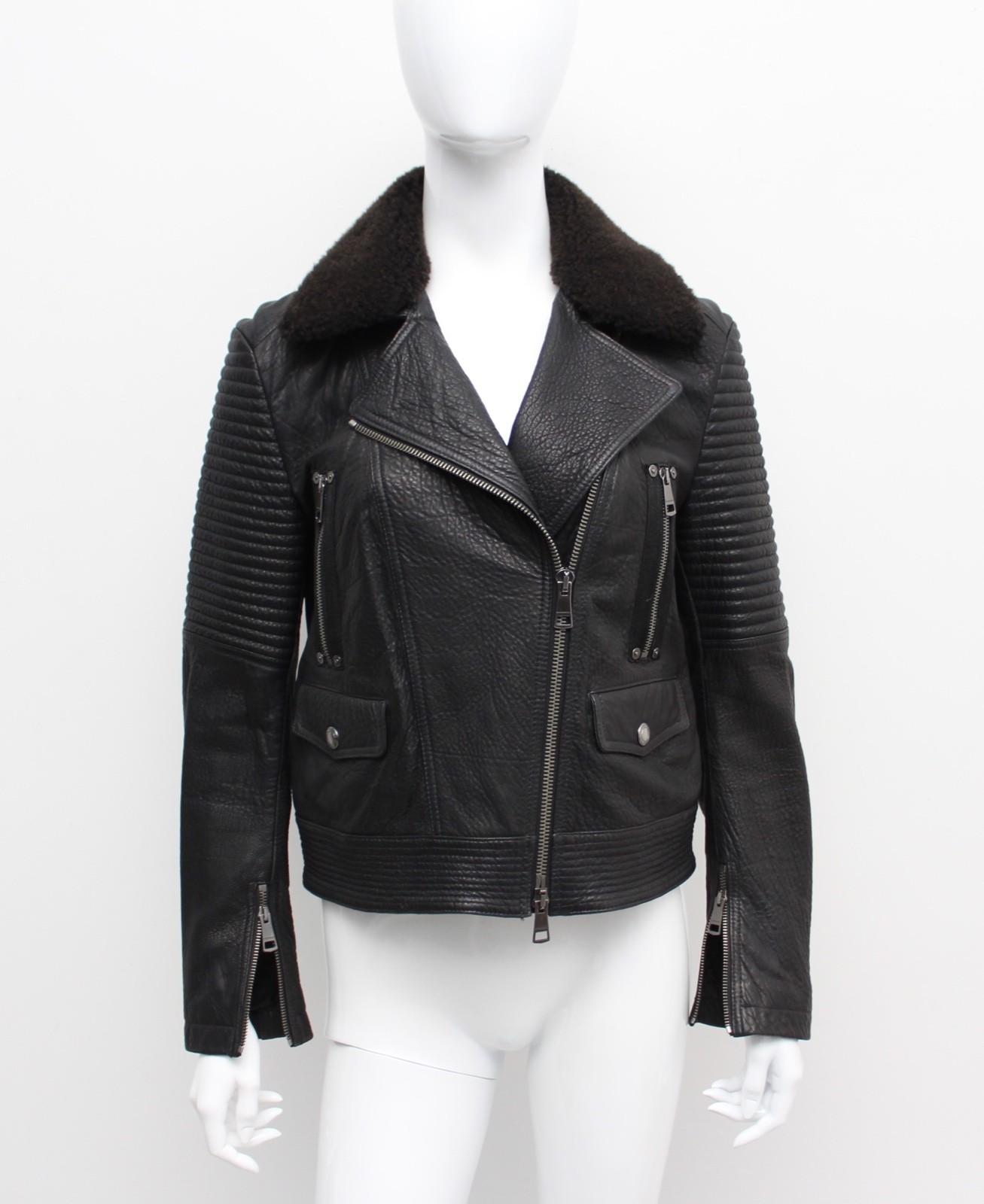 Authentic Women's BURBERRY BRIT Biker Leather Jacket Black RARE US8, UK10, ~S/M image 2