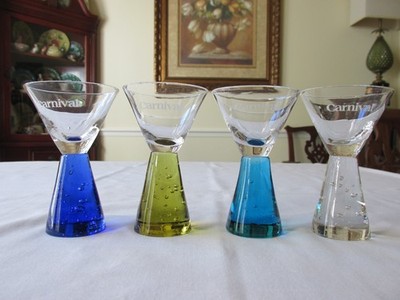 Lot 4 Carnival Cruise Line Controlled Bubbles Multicolor Cordial Shot Glasses