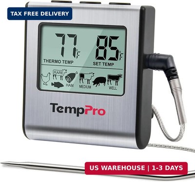 TempPro TP16 Large LCD Digital Meat Thermometer for Smoker Oven Kitchen BBQ Gril