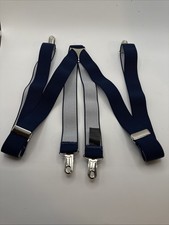 Mens Dark Blue Stretch 1 Inch Wide Dress Suspenders With Silver Clips Adj 15-30  