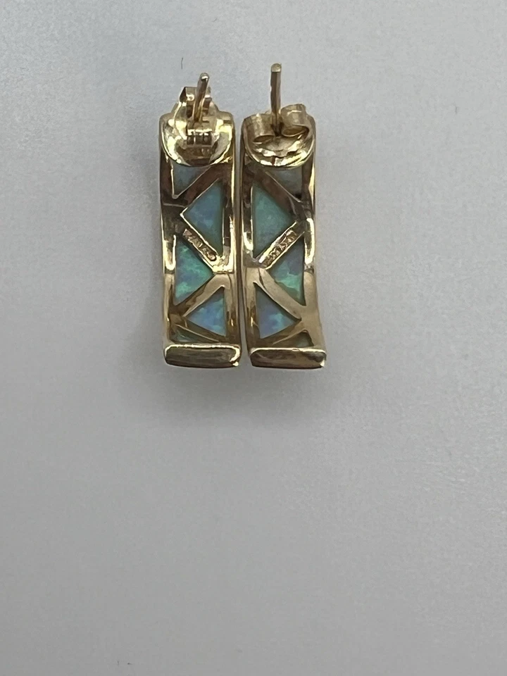 14K黄金泰国蛋白石镶嵌耳环环状设计标记NF 14K精美珠宝首饰 — 第 4/4 张图片