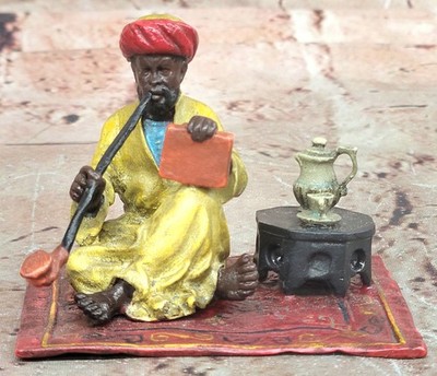 Vienna Bronze Arab Man Smoking Pipe Cold Painted Artwork After Bergman