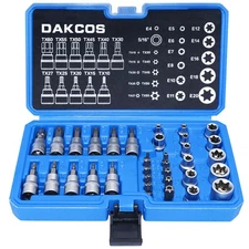 DAKCOS 34 Pcs Torx Socket Set and Female E-Torx Star Socket Set