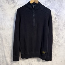 Vtg Polo Jeans Ralph Lauren 1/4 Zip Ribbed Sweater Large Navy Blue Mock Neck