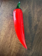 Vintage Glass Murano Style Red Hot Chilli Pepper Table Decor 7" Long Hand Blown