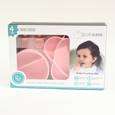 Grabease Baby Feeding Set 6-12 Months - Blush Silicone - 4-Piece Suction Set