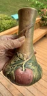 Antique Weller Baldin Art Pottery Brown And Green Red 7” Apple Bud Vase ca.1915
