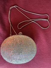 Judith Leiber Vintage Swarovski Silver Oval Minaudiere /mirror, comb, coin purse
