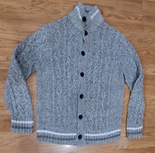 Express Sweater Men  s L Cardigan Gray Button Cotton Heavy Knit Long Sleeve