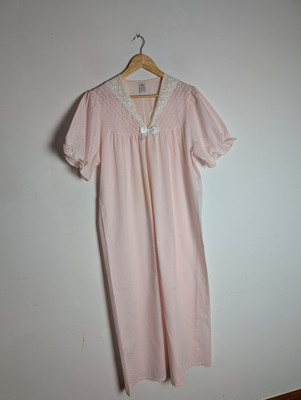 Vintage BHS Long Dotty Pink Granny Style Night Dress 16-18 UK