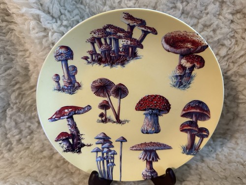 Blauer Vogel und Weide gelb Porzellan - Pilz Deko Teller - Bild 3 von 7