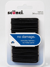 Scunci No Damage Hair Elastics, Black, 34 Ct